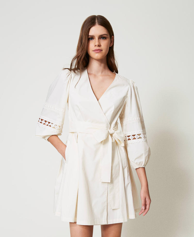 Short poplin dress with crochet detail Mother Of Pearl Woman 251LB2KEE_00059_01