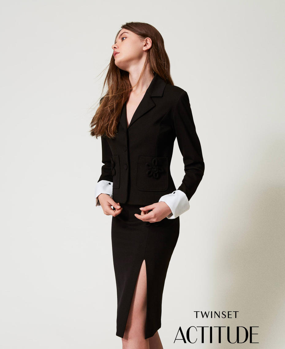 Fitted midi skirt with flowers Black Woman 251AP2532_00006_PA