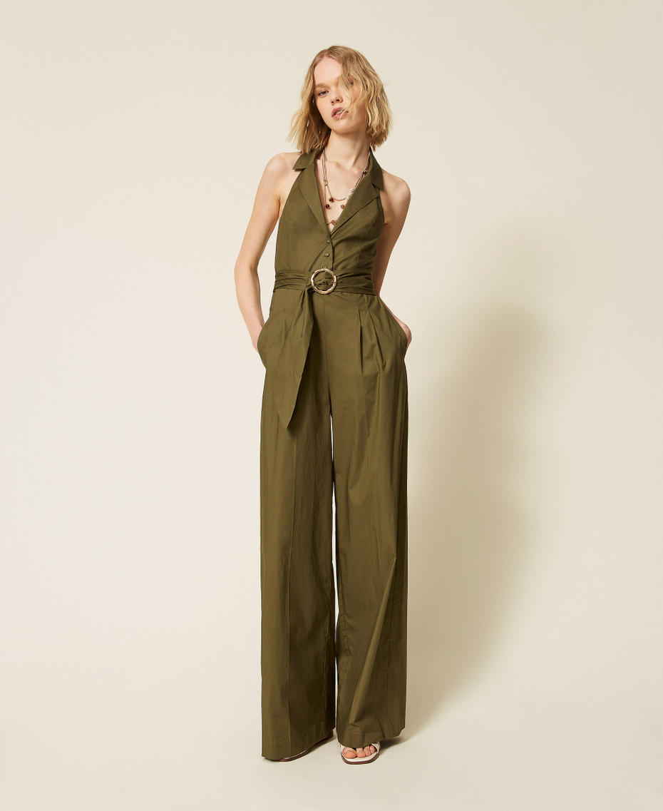 Long poplin jumpsuit Alpine Green Woman 261TT2221_00914_01