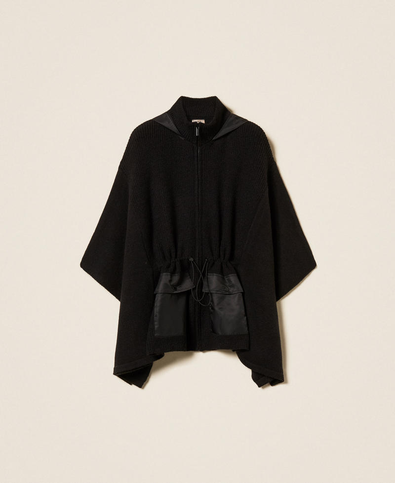 Poncho in maglia con cappuccio Nero Donna 262TA4430_00006_S0