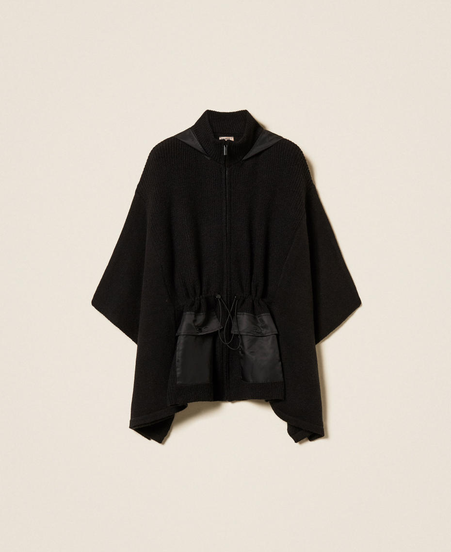 Poncho in maglia con cappuccio Nero Donna 262TA4430_00006_S0