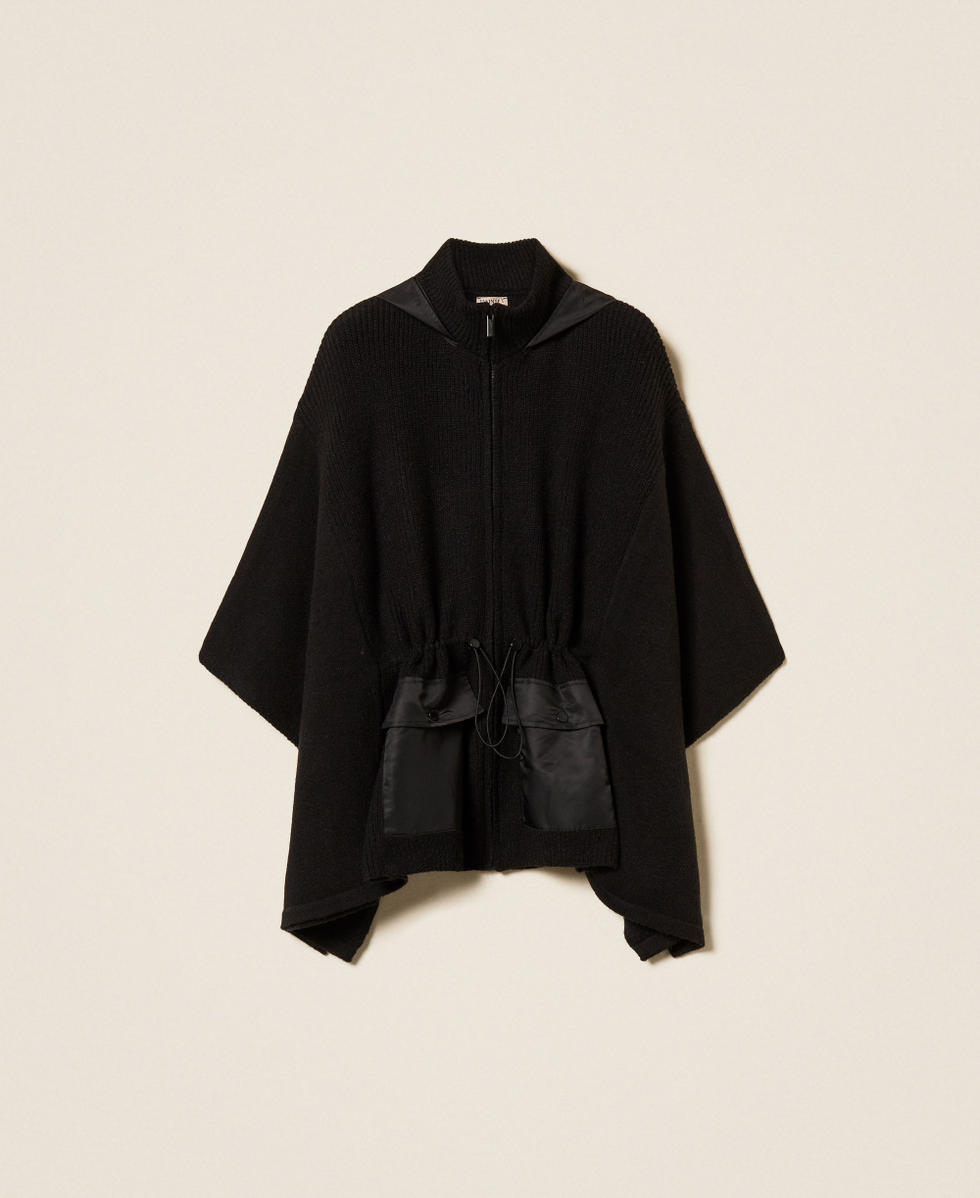 Knit poncho with hood Black Woman 262TA4430_00006_S0
