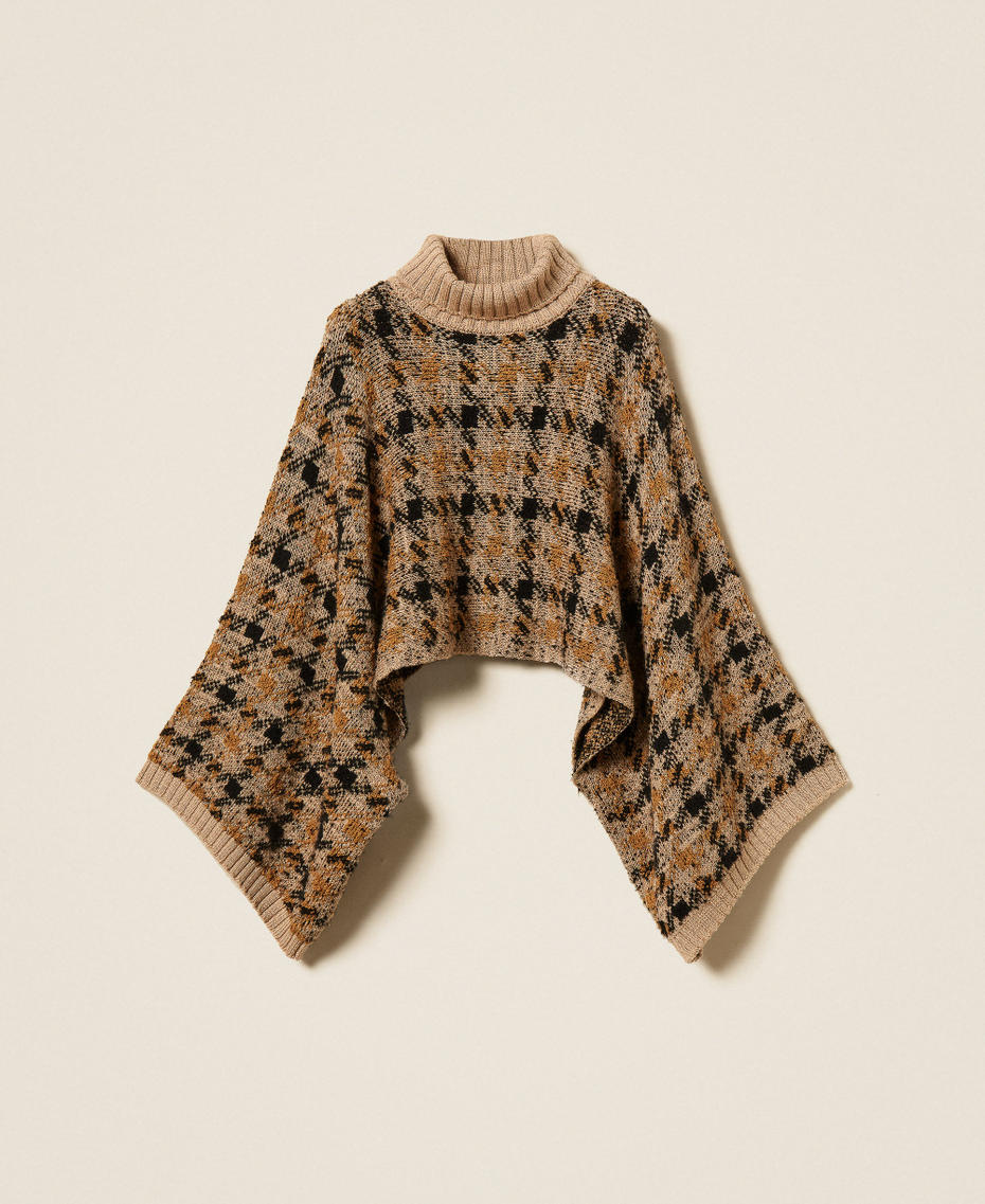 Cape aus Jacquardstrick mit Karomuster Jacquard-Karomuster Brandy Brown Frau 262TT3470_14176_S0