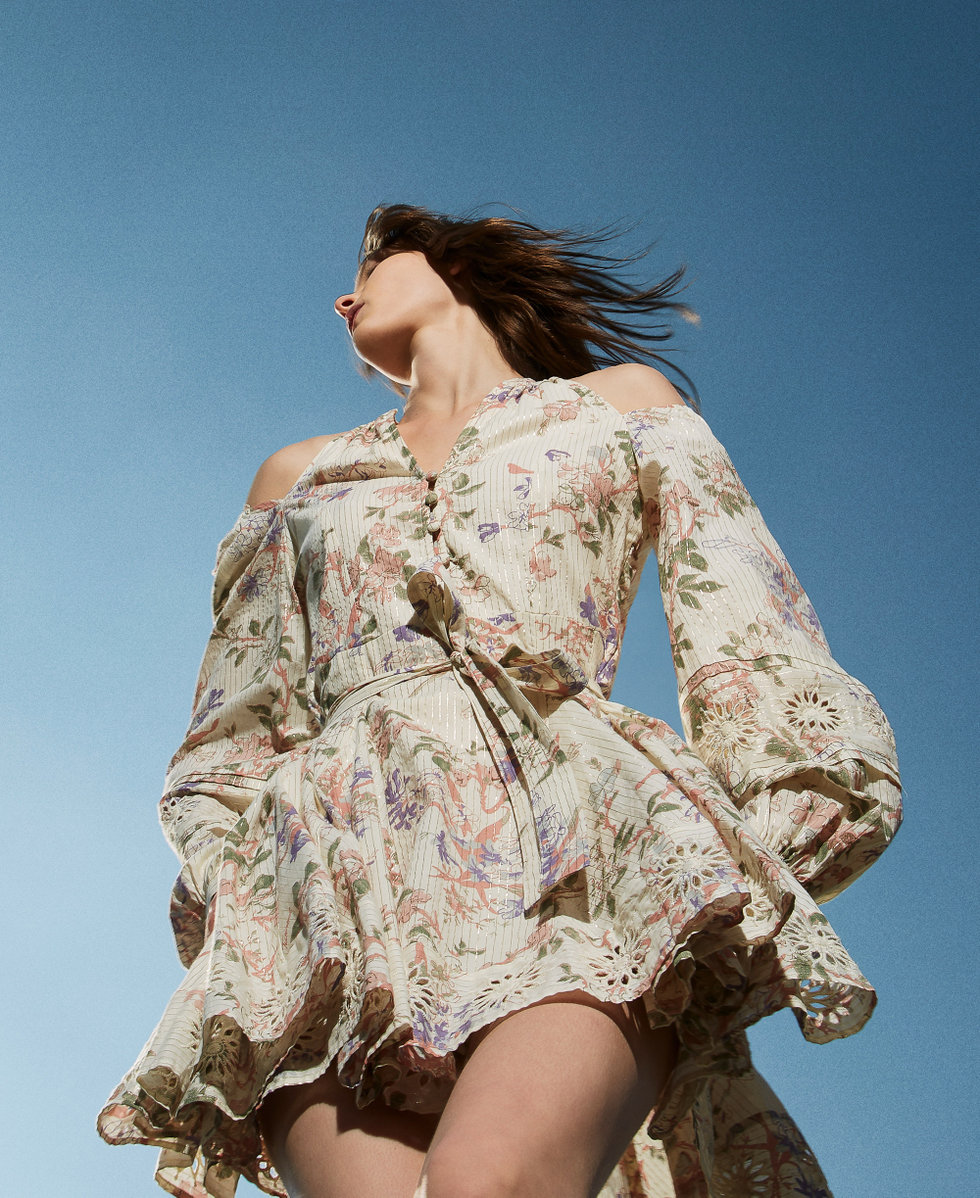 Short muslin dress with embroidery