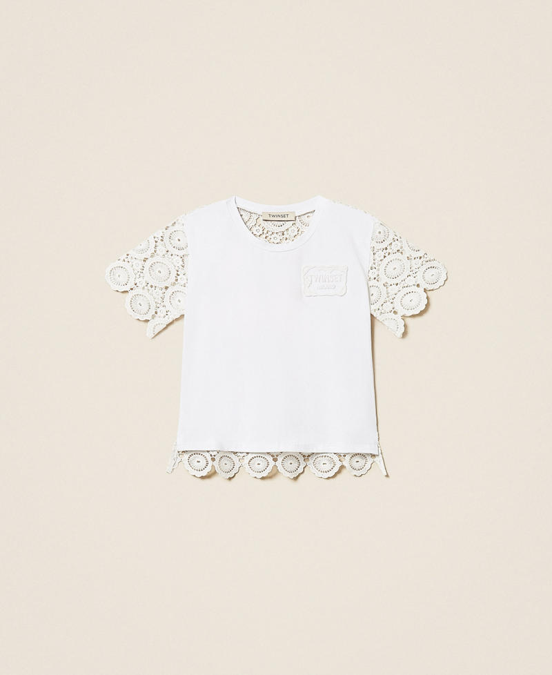 Baby-T-Shirt mit &Auml;rmeln aus Spitze Mattwei&szlig; M&auml;dchen 261GB2033_00526_S0