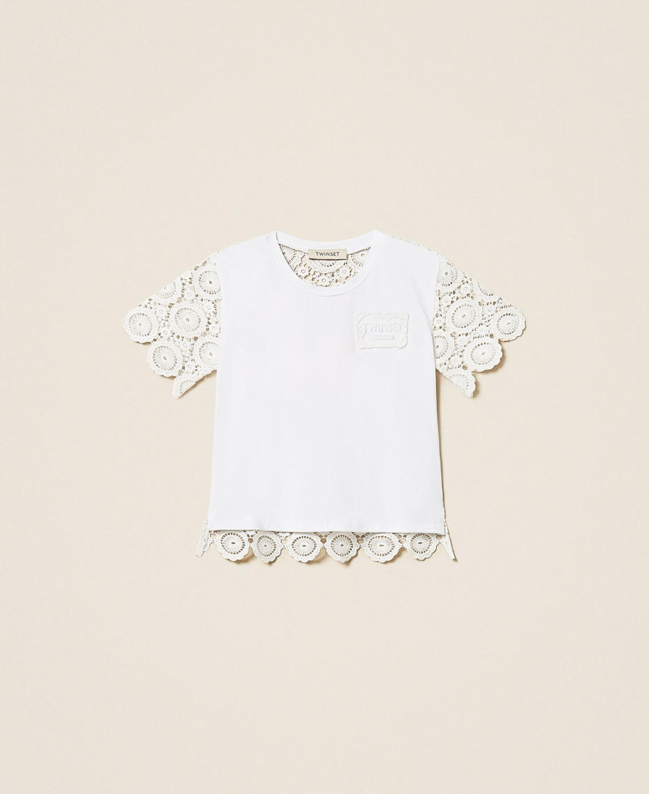 Baby-T-Shirt mit &Auml;rmeln aus Spitze Mattwei&szlig; M&auml;dchen 261GB2033_00526_S0
