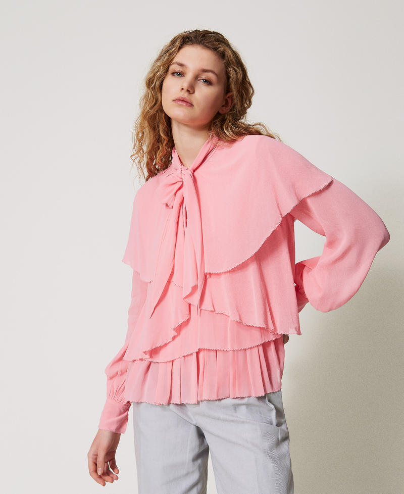 Georgette blouse with flounces Peach Woman 251TP2742_12142_01