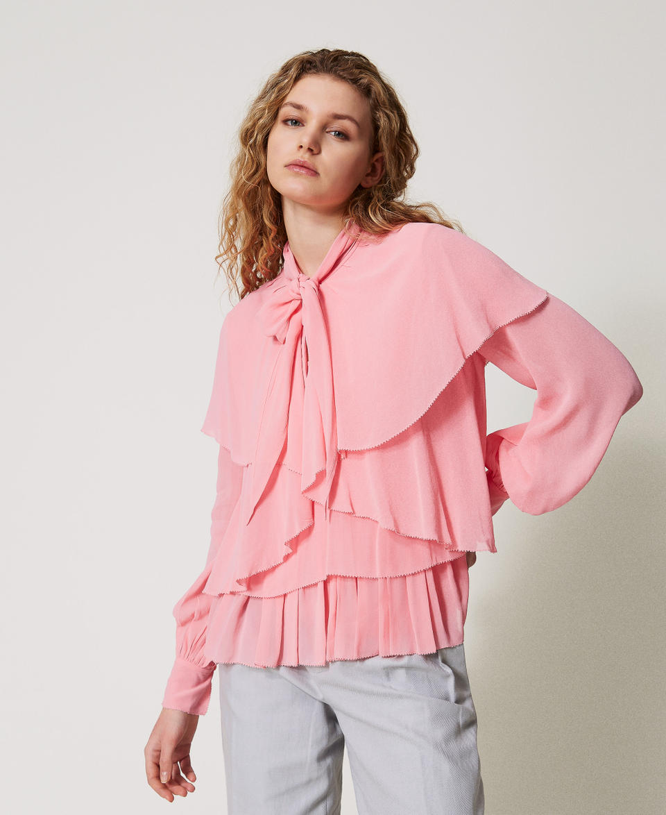 Georgette blouse with flounces Peach Woman 251TP2742_12142_01