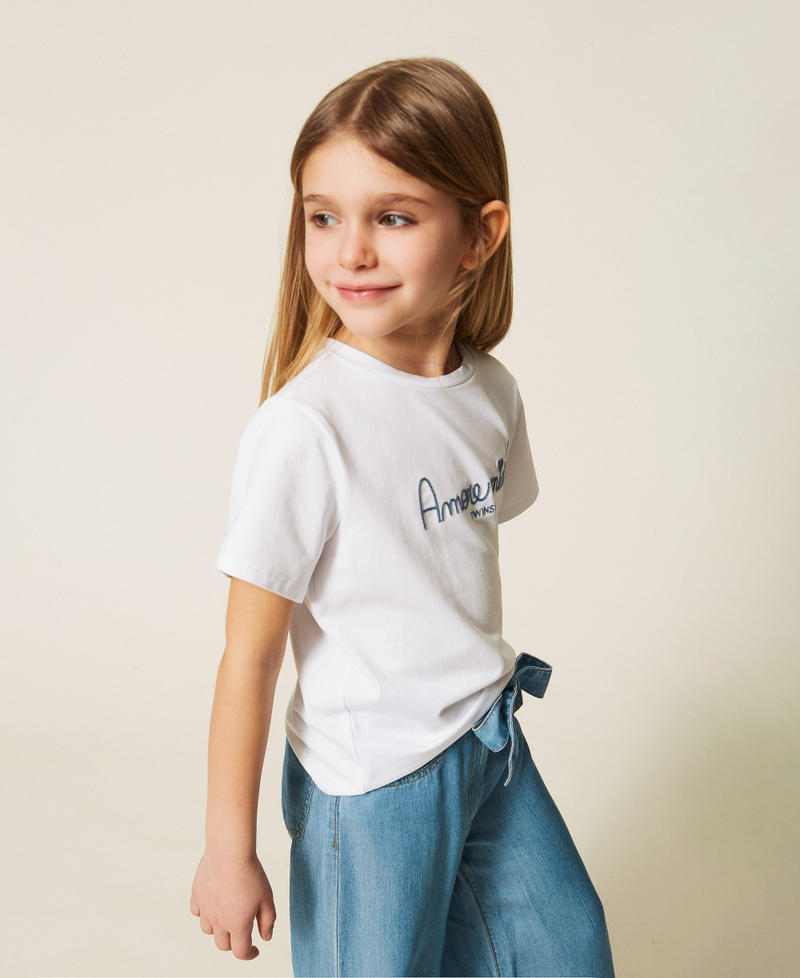 Girls' T-shirt with embroidery Chambray Blue/Off White Embroidery Girl 261GB2181_13368_02