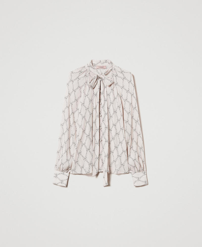 Creponne shirt with bow print White Cream / Black Bow Print Woman 242TT2442_12048_S0