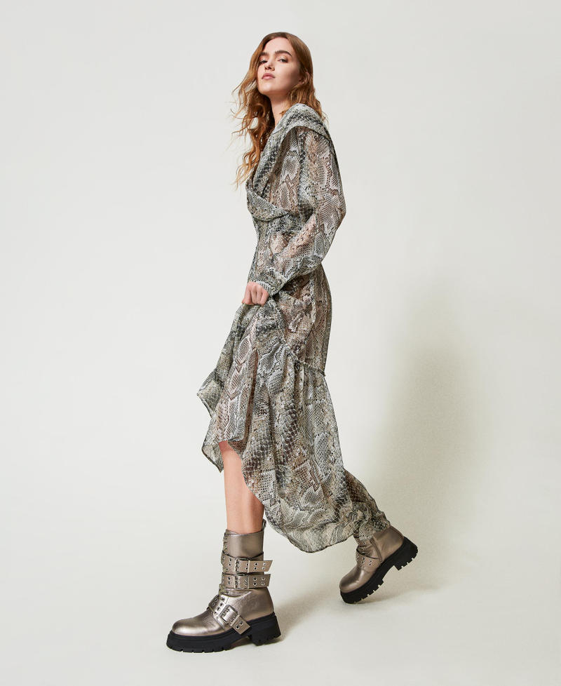 Laminated combat boots with straps Pewter Hazelnut Woman 242ACP016_00784_S0