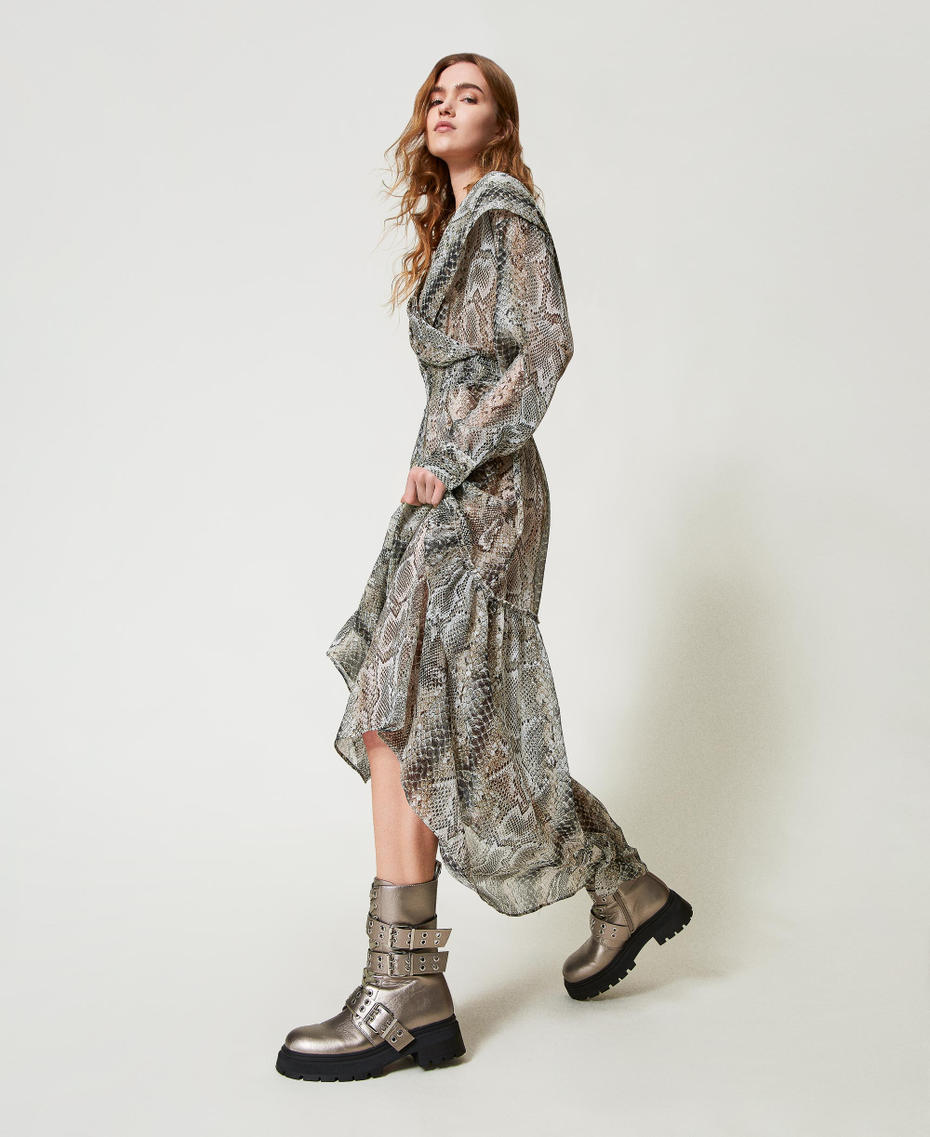 Laminated combat boots with straps Pewter Hazelnut Woman 242ACP016_00784_S0