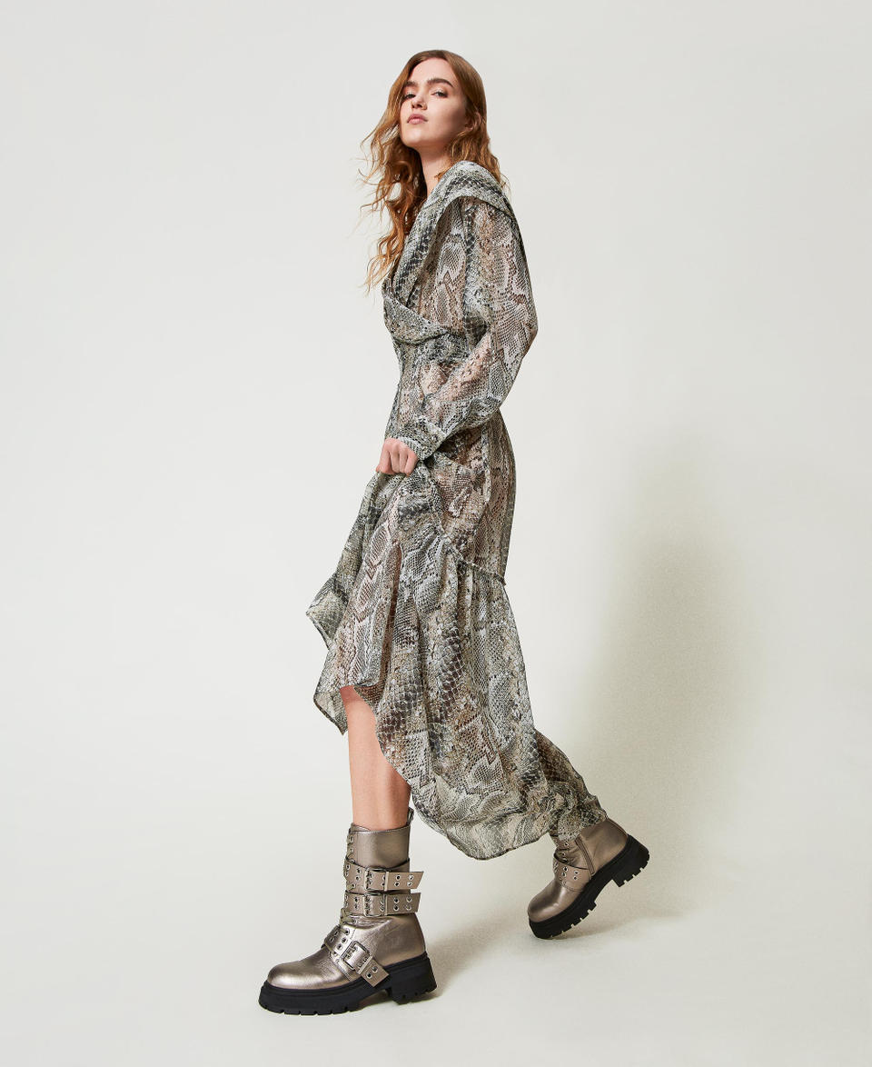 Laminated combat boots with straps Pewter Hazelnut Woman 242ACP016_00784_0S