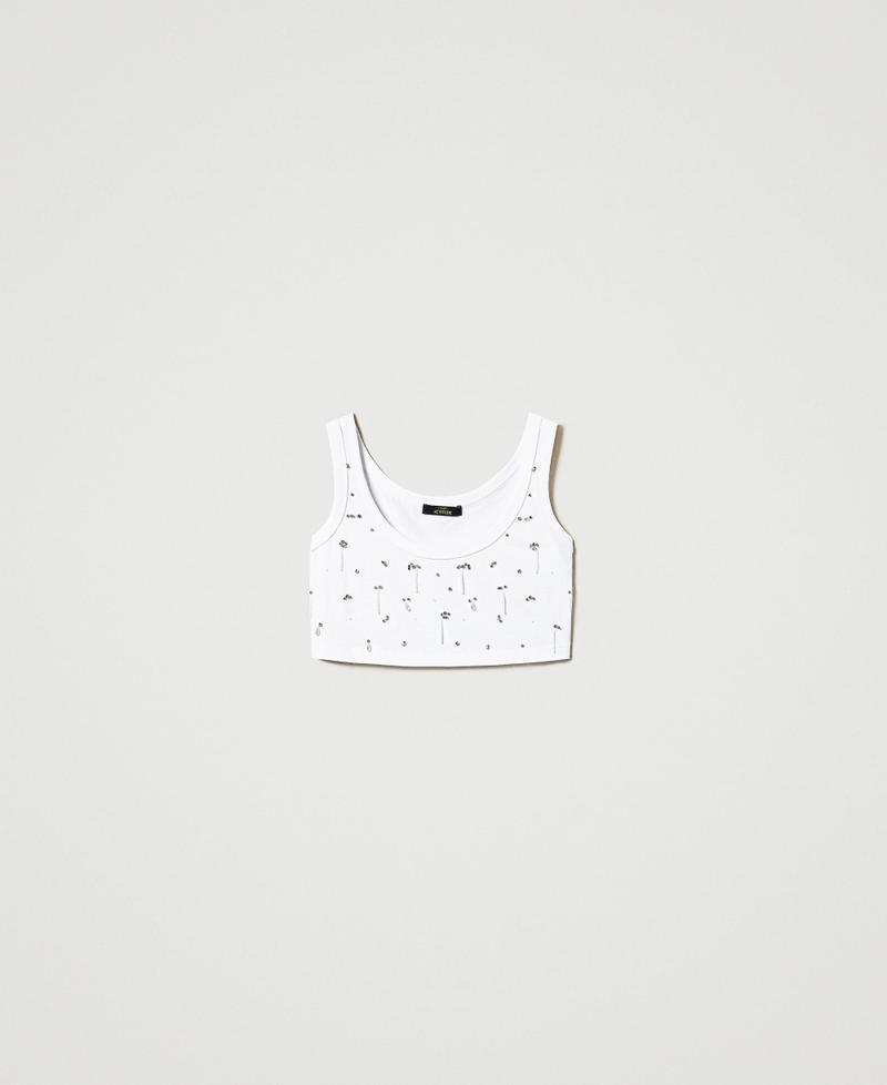 Cropped top with embroidery "Papers" White Woman 251AP2222_00840_S0