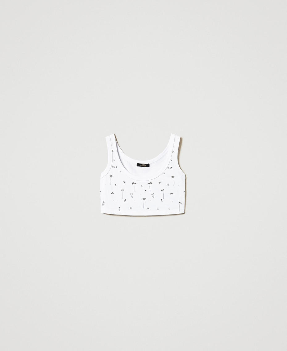 Cropped top with embroidery "Papers" White Woman 251AP2222_00840_S0