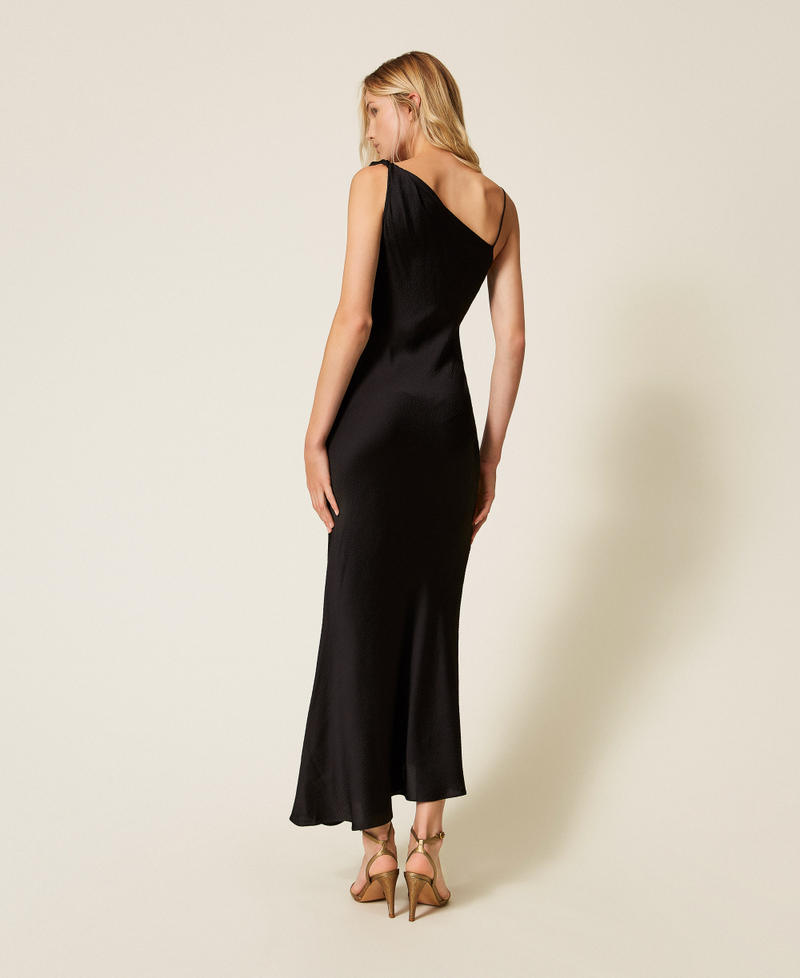 Long asymmetric satin dress Black Woman 252TP2360_00006_03