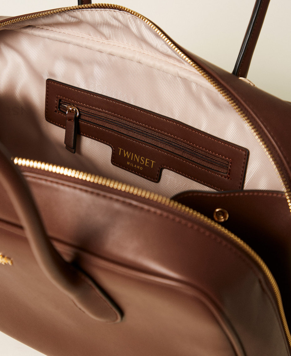 Large bowler bag with logo Black Chocolate Woman 252TD8061_11054_04