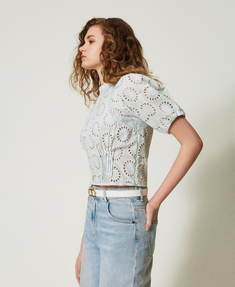 Blouse bustier avec broderie anglaise Water Green Femme 251TT2366_12371_02