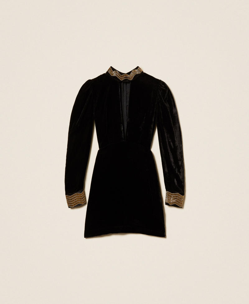 Short velvet dress with embroidery Black Woman 252TS2270_00006_S0