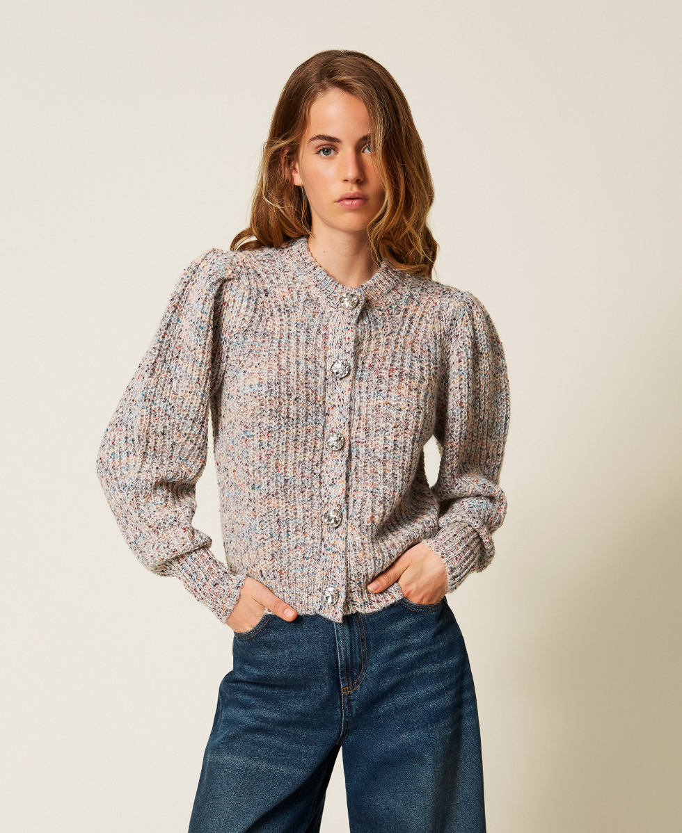 Bunter Cardigan mit Schmuckkn&ouml;pfen Tweed Multicolor Frau 252AP3060_12702_01