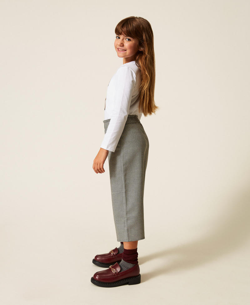 Mädchenhose mit Hahnentrittmuster Hahnentrittmuster Off White / Schwarz Mädchen 252GB2022_12719_02
