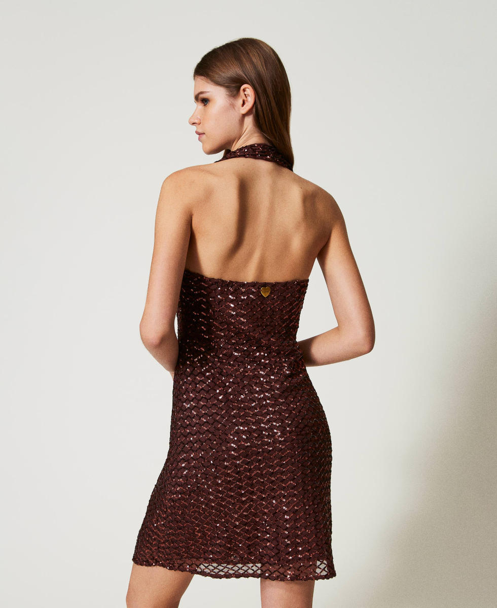 Short tulle dress with sequins Brown Stone Woman 251LB2QDD_12133_03