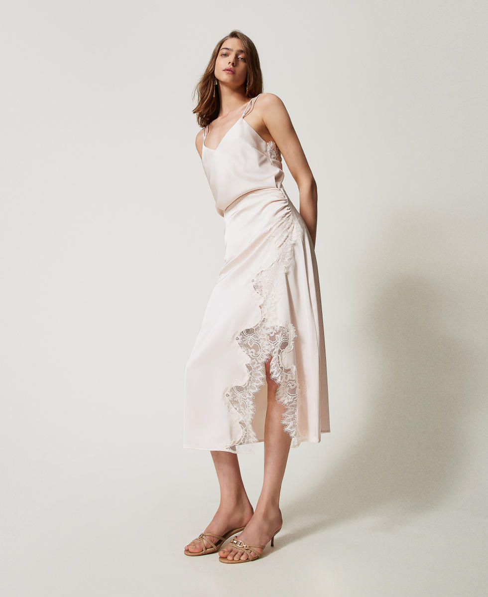 Falda midi de raso y encaje Blanco &laquo;Old White&raquo; Mujer 251TQ2011_11748_02