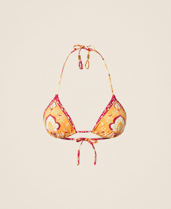 Triangle bikini top with print and rhinestones