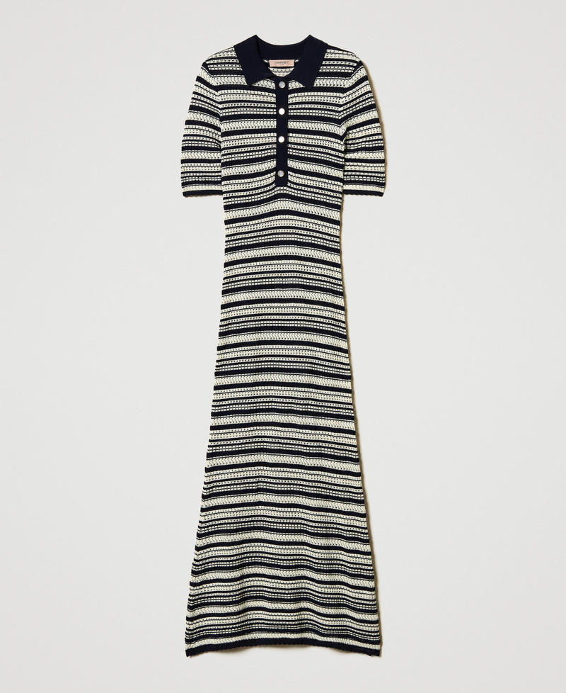 Long two-tone knit dress Two-tone Snow/Blue Night Woman 251TP3190_12261_S0