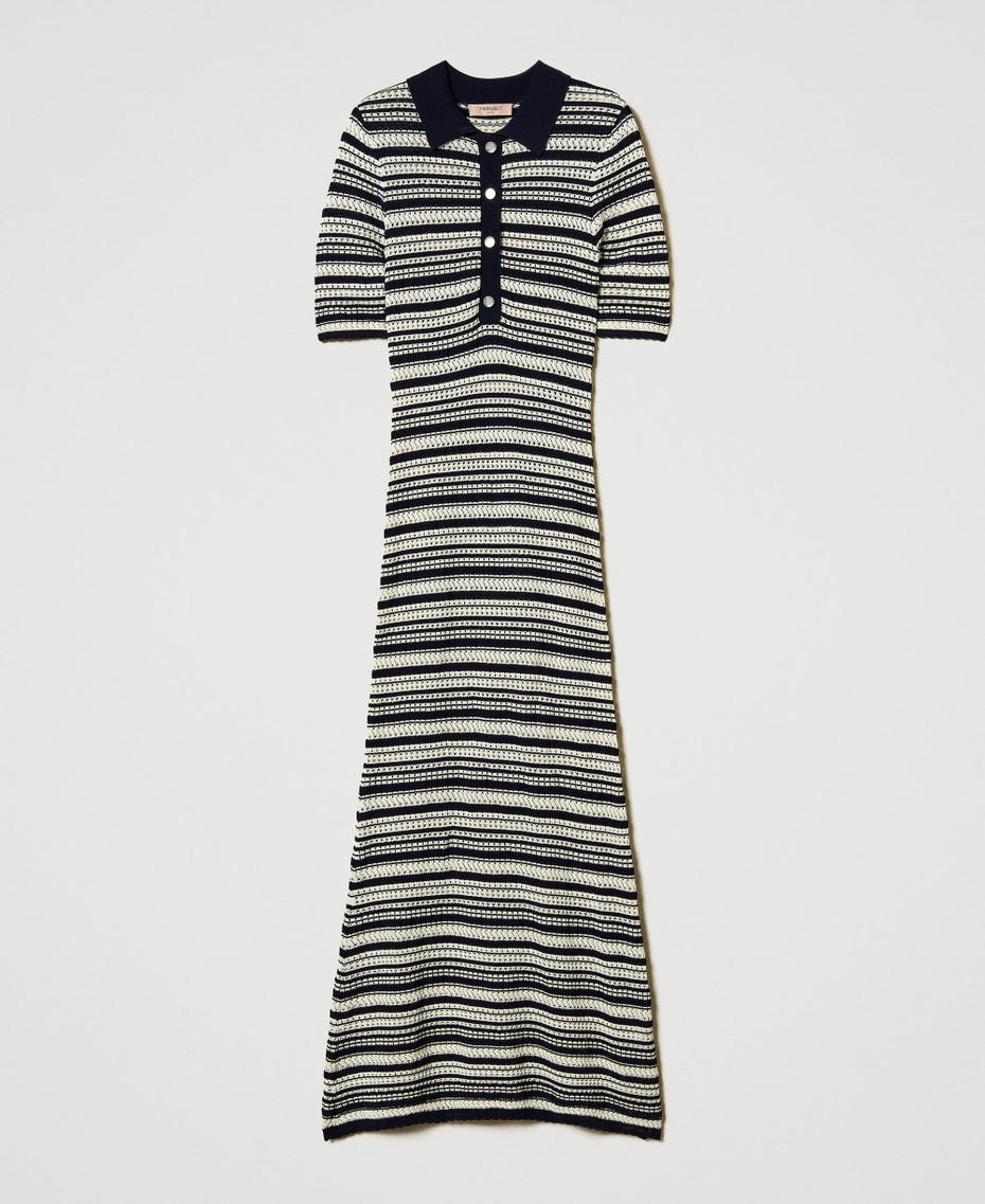 Long two-tone knit dress Two-tone Snow/Blue Night Woman 251TP3190_12261_S0