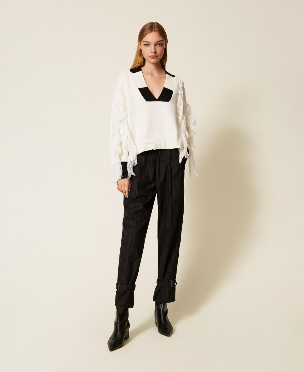 Jersey MYFO con flecos y ochos Bicolor Blanco «Artic Wolf» / Negro Mujer 252AQ3030_13017_T0