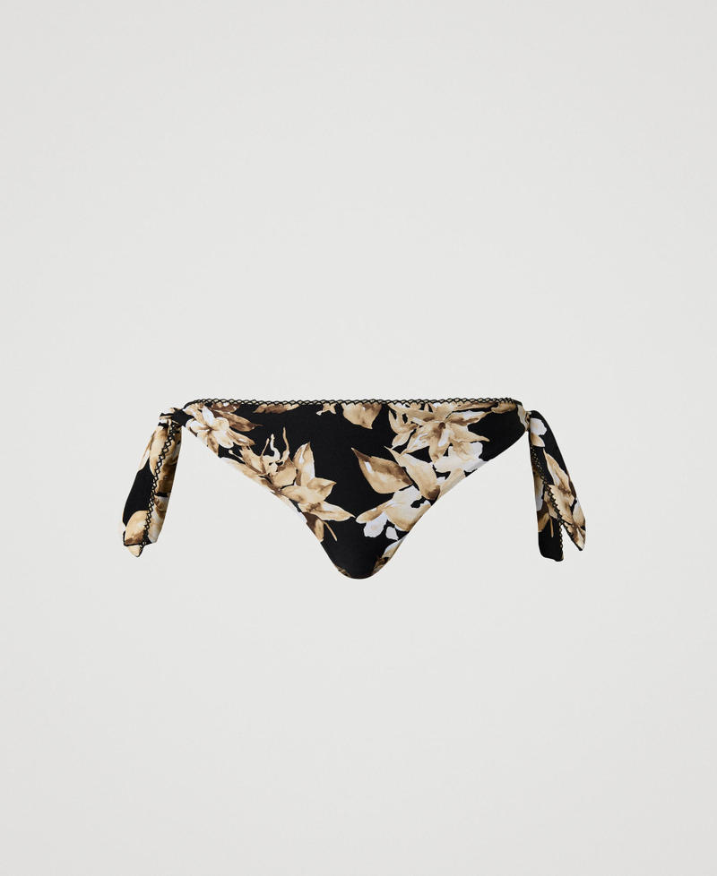 Bikini thong with print Black/Natural Beige Floral Print Woman 251LBMT88_12195_S0