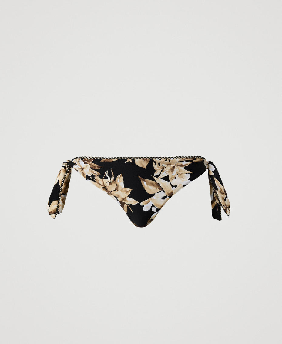 Bikini thong with print Black/Natural Beige Floral Print Woman 251LBMT88_12195_S0