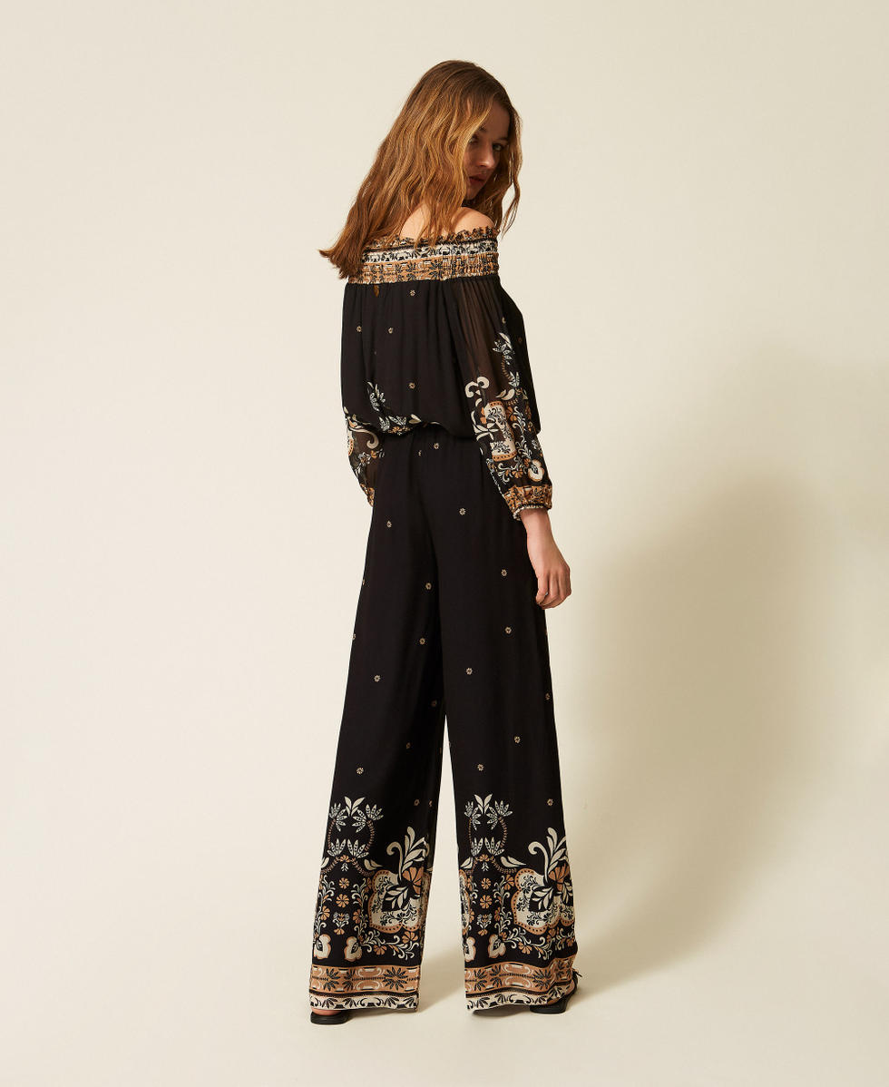 Georgette wide printed trousers Black Foulard Print Woman 261LB2LDD_13225_03
