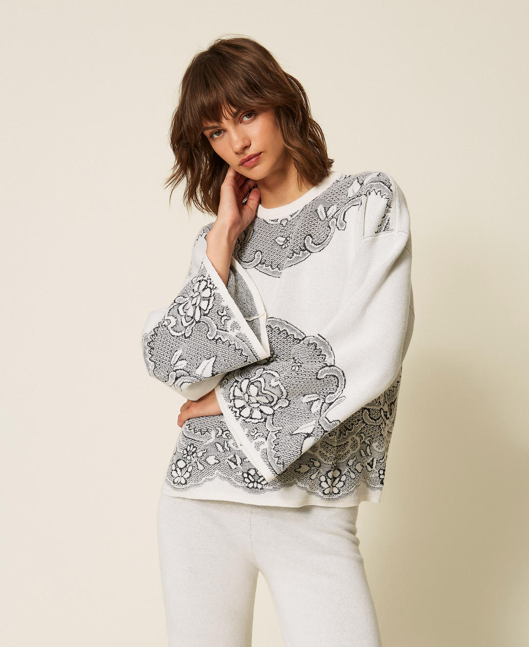 Maxi pull jacquard en laine mélangée