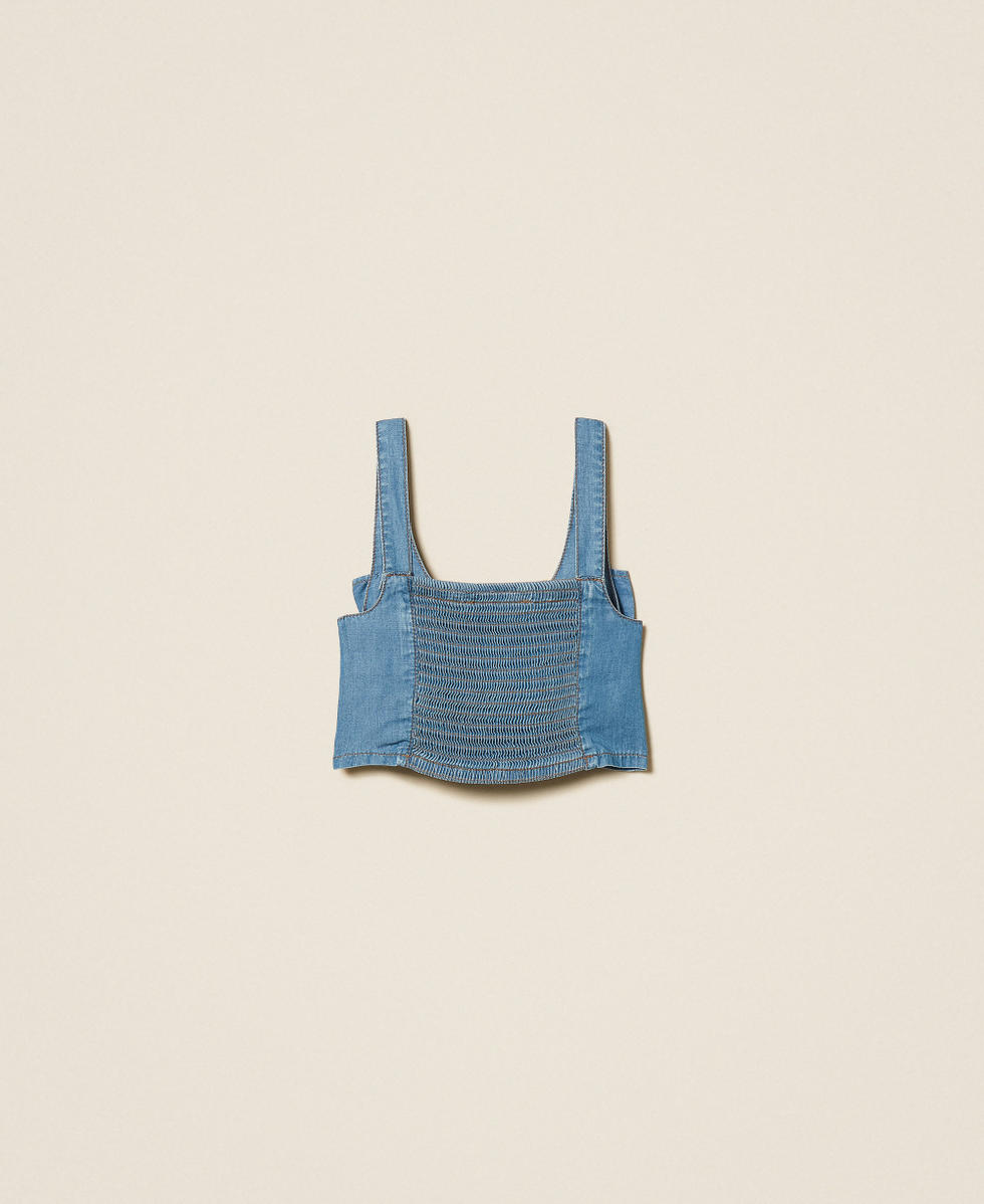 Top cropped con maxilazo Cambray Mid Blue Ni&ntilde;a 261GJ2071_13235_S1