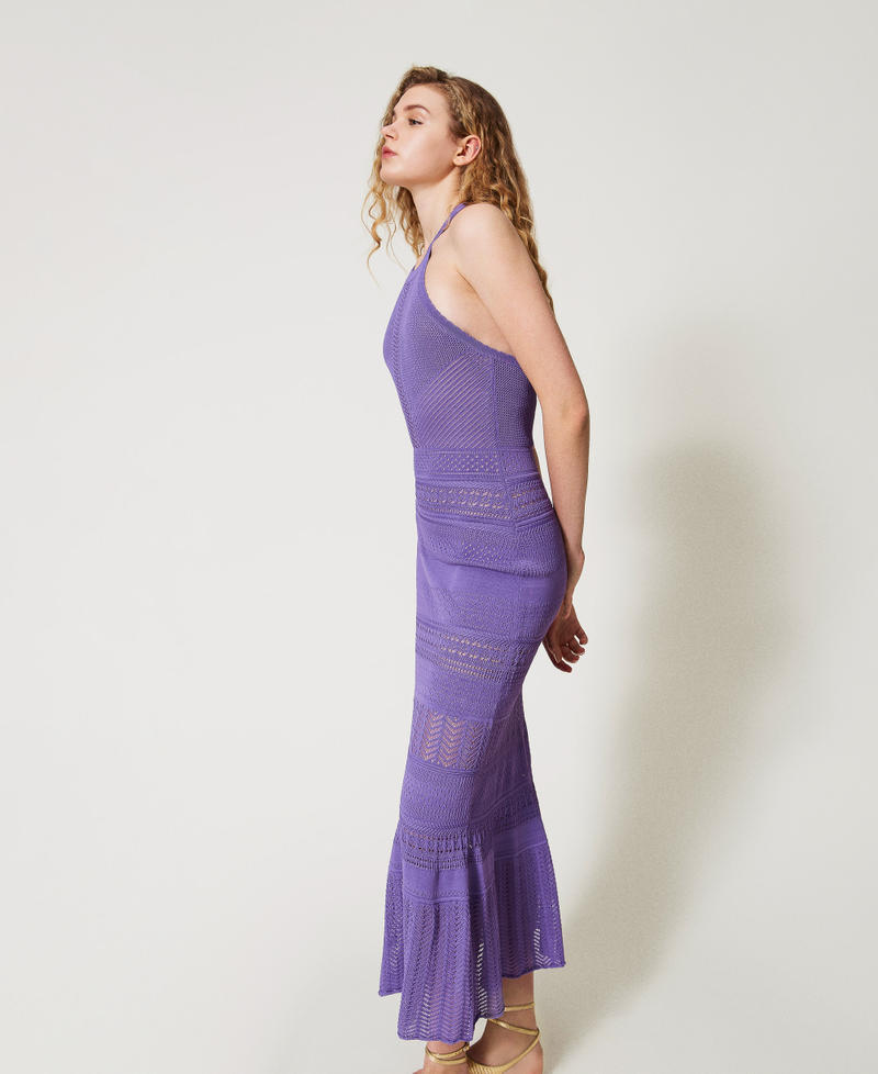 Long punched knit halterneck dress Cold Lavender Woman 251TT3105_11948_02