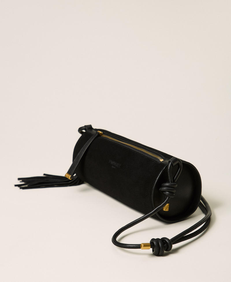 Zylindertasche aus Veloursleder mit Quaste Schwarz Frau 262TD8232_00006_02