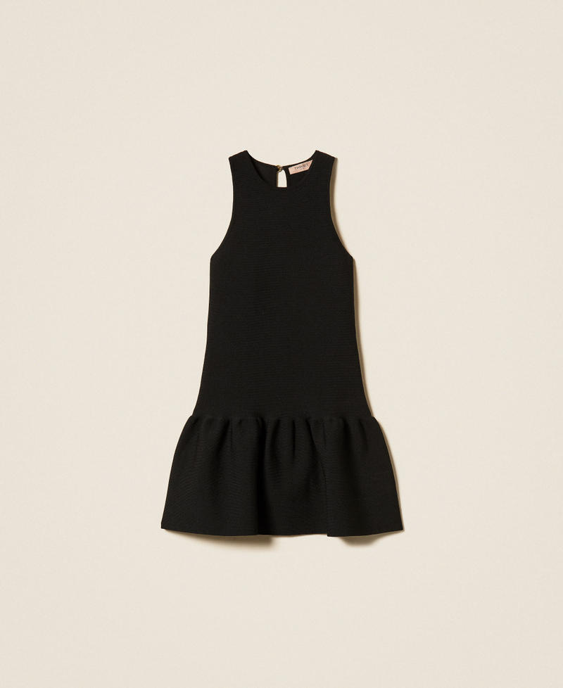 Robe courte en maille avec volant Noir Femme 262TP3144_00006_S0