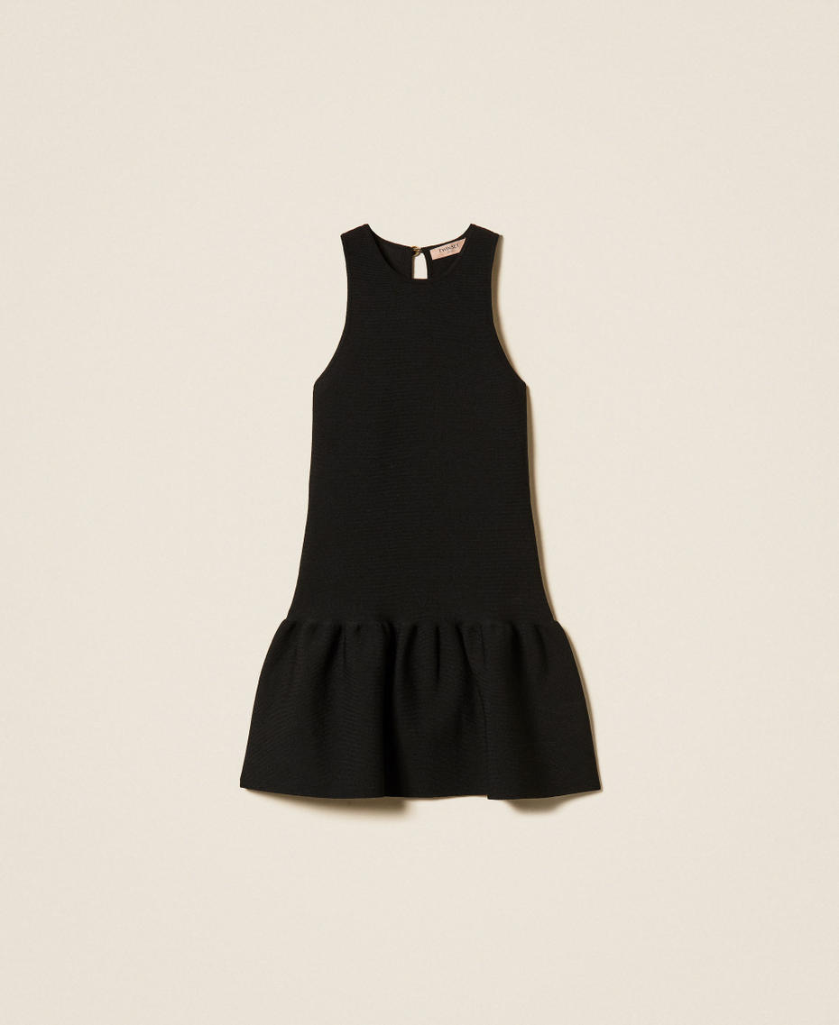 Robe courte en maille avec volant Noir Femme 262TP3144_00006_S0