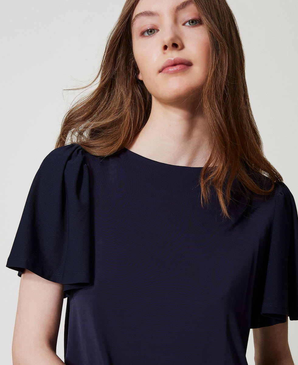 Bluse mit Raff&auml;rmeln Klassisches Blau Frau 251LM2MDD_11956_01