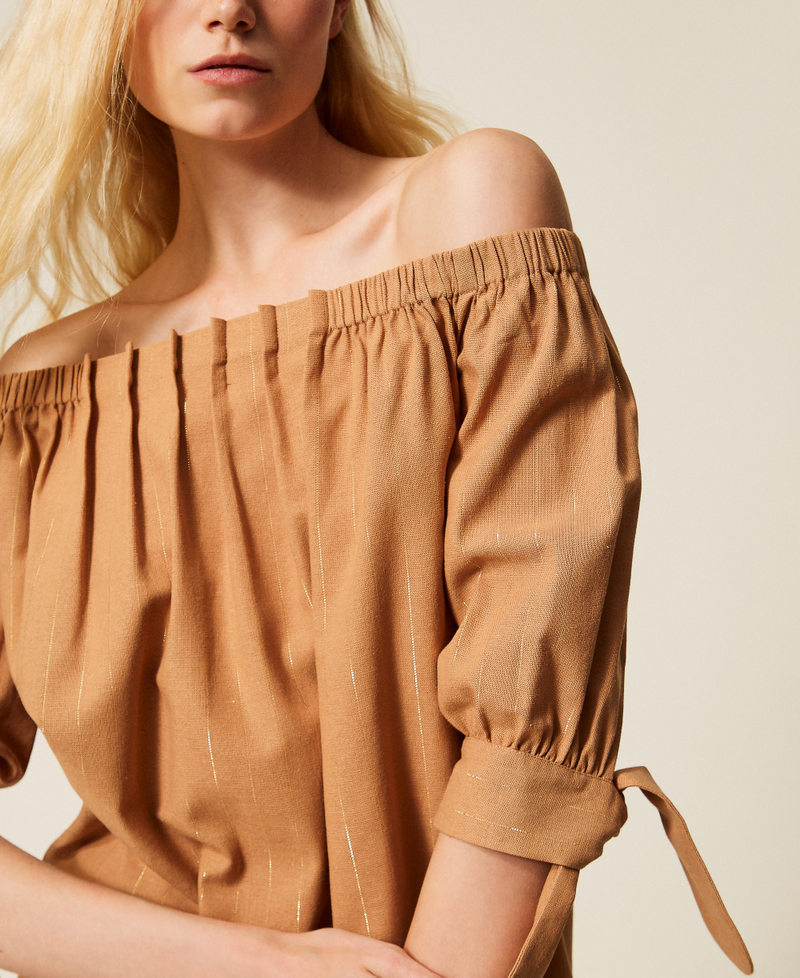 Bluzka w paski z lureksem Brązowy „Hazelnut” Kobieta 261LB2QGG_10282_04