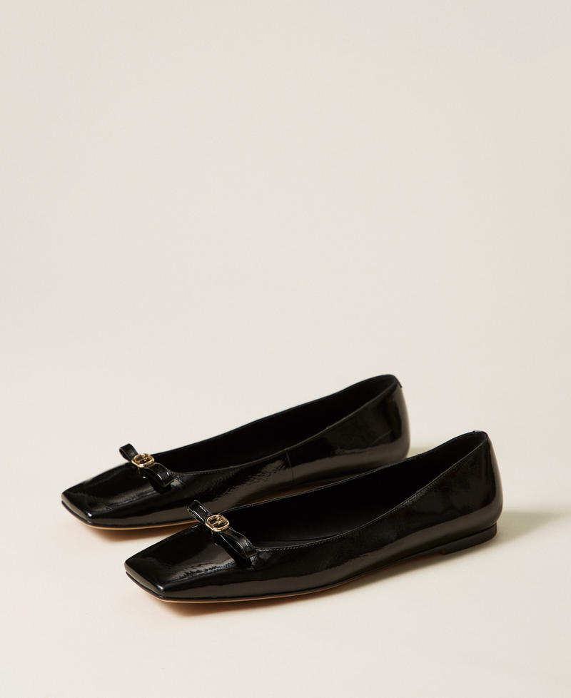 Лаковые туфли-балетки с бантом Черный женщина 252TCP244_00006_02