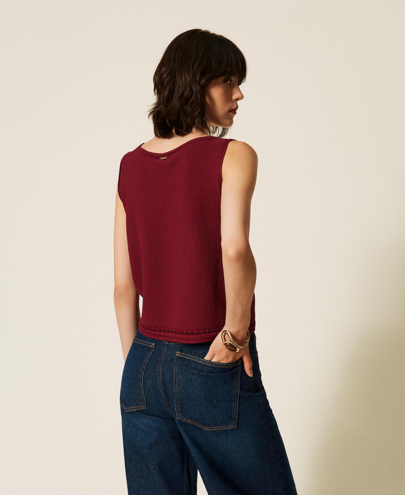 Top in maglia con frange Bordeaux Donna 262TP3Q20_00020_03