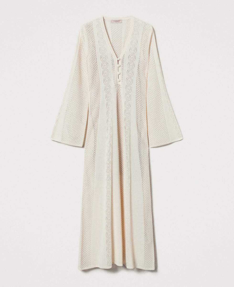 Robe longue en maille ajourée Beige « Parchment » Femme 251TT3050_07222_S0