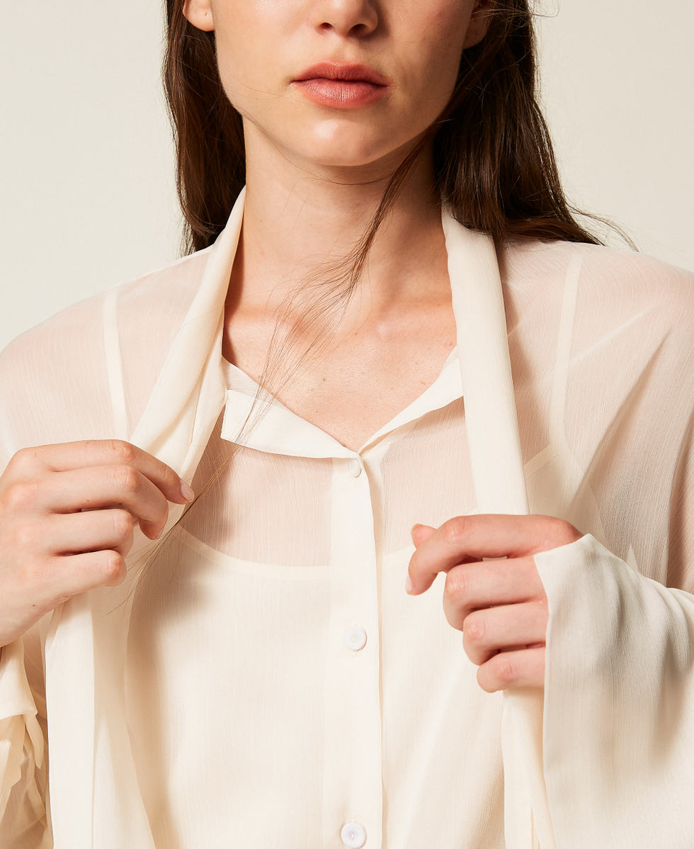 Voile shirt with sash neck Crystal Sand Beige Woman 252AT2210_12610_04