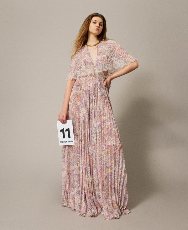 'Pantelleria’ long pleated dress with print
