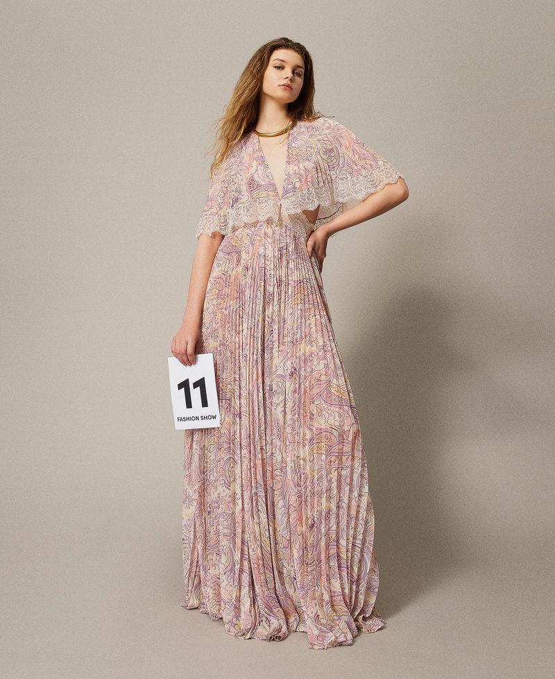 Vestido largo &laquo;Pantelleria&raquo; plisado con estampado