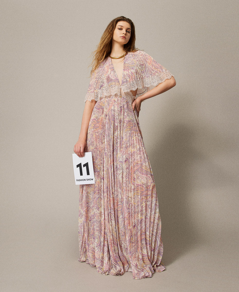 Vestido largo &laquo;Pantelleria&raquo; plisado con estampado
