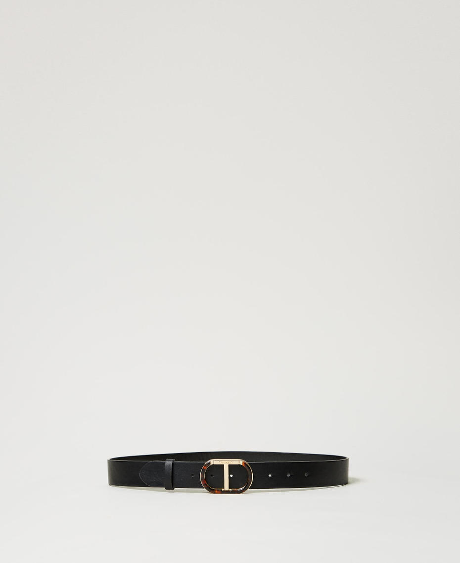 Belt with enamelled Oval T buckle Black Woman 251TA4440_00006_01